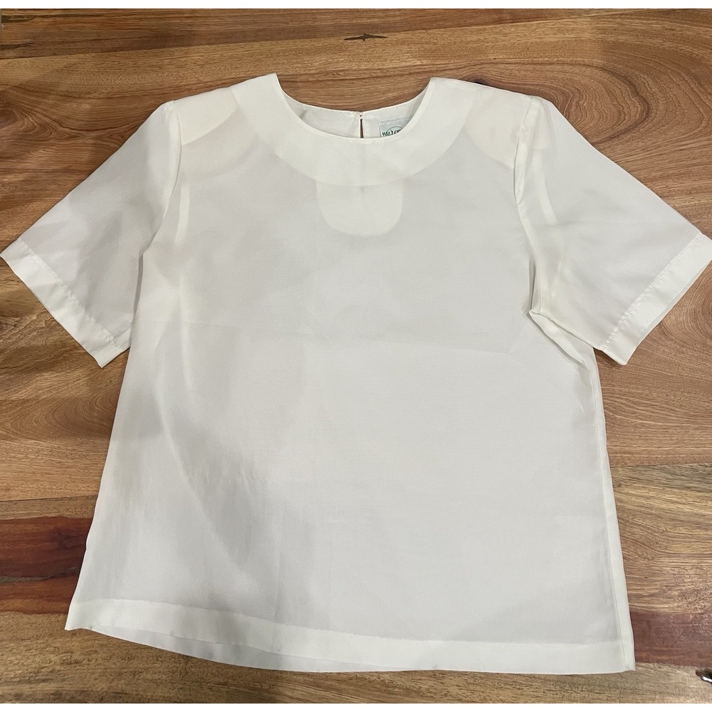 Vintage Willow Ridge Women's L Petite White Polyester Round Neck Blouse USA